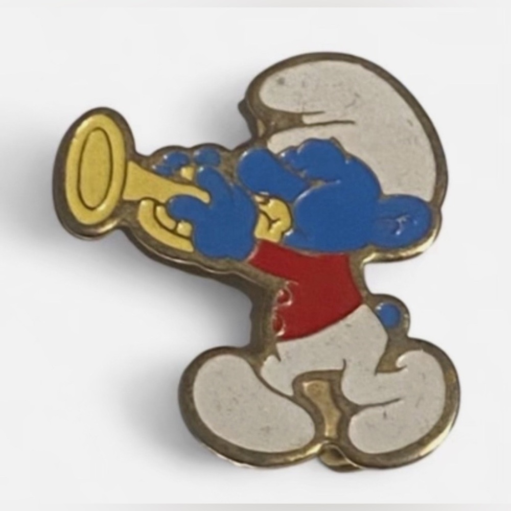 Vintage Peyo Sepp Harmony Smurf Trumpet Horn Enamel Pin #9050